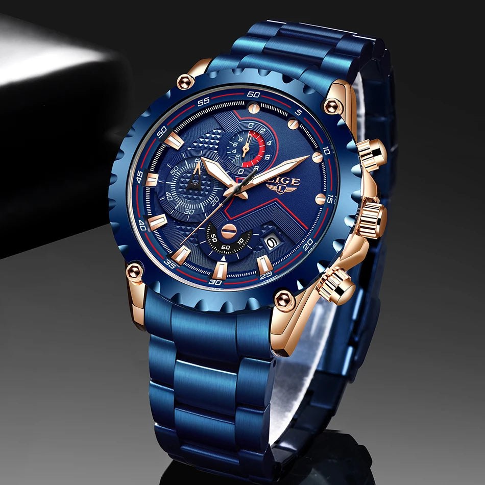Men’s LIGE Stainless Steel 30m Waterproof Quartz Watch