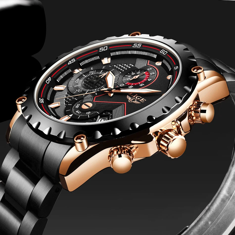 Men’s LIGE Stainless Steel 30m Waterproof Quartz Watch