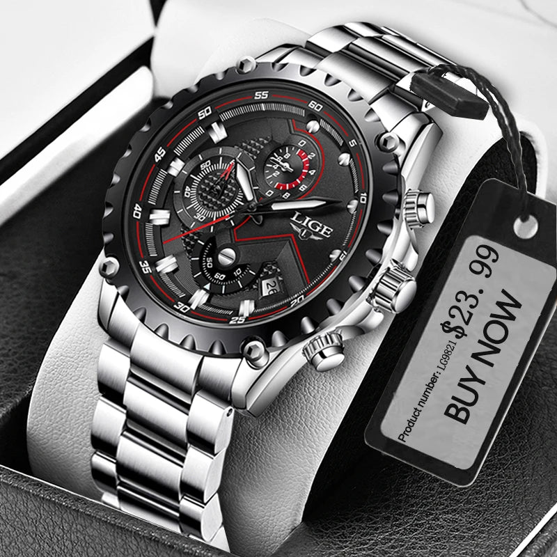 Men’s LIGE Stainless Steel 30m Waterproof Quartz Watch
