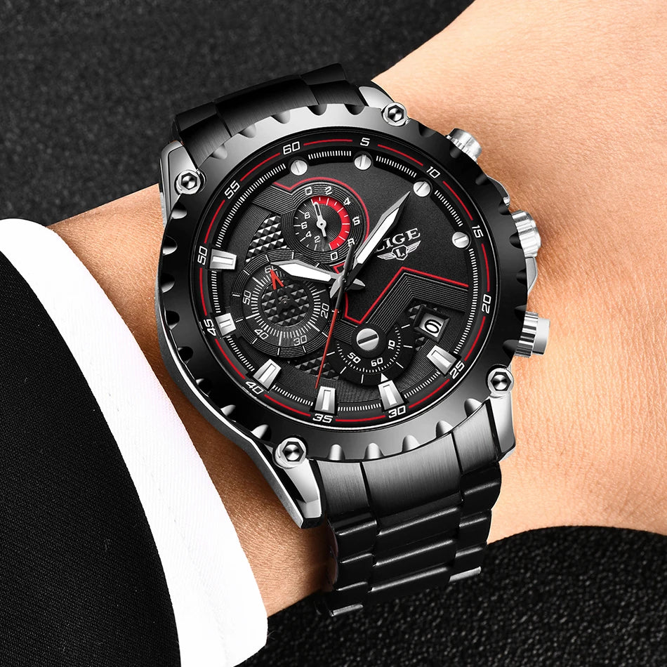 Men’s LIGE Stainless Steel 30m Waterproof Quartz Watch