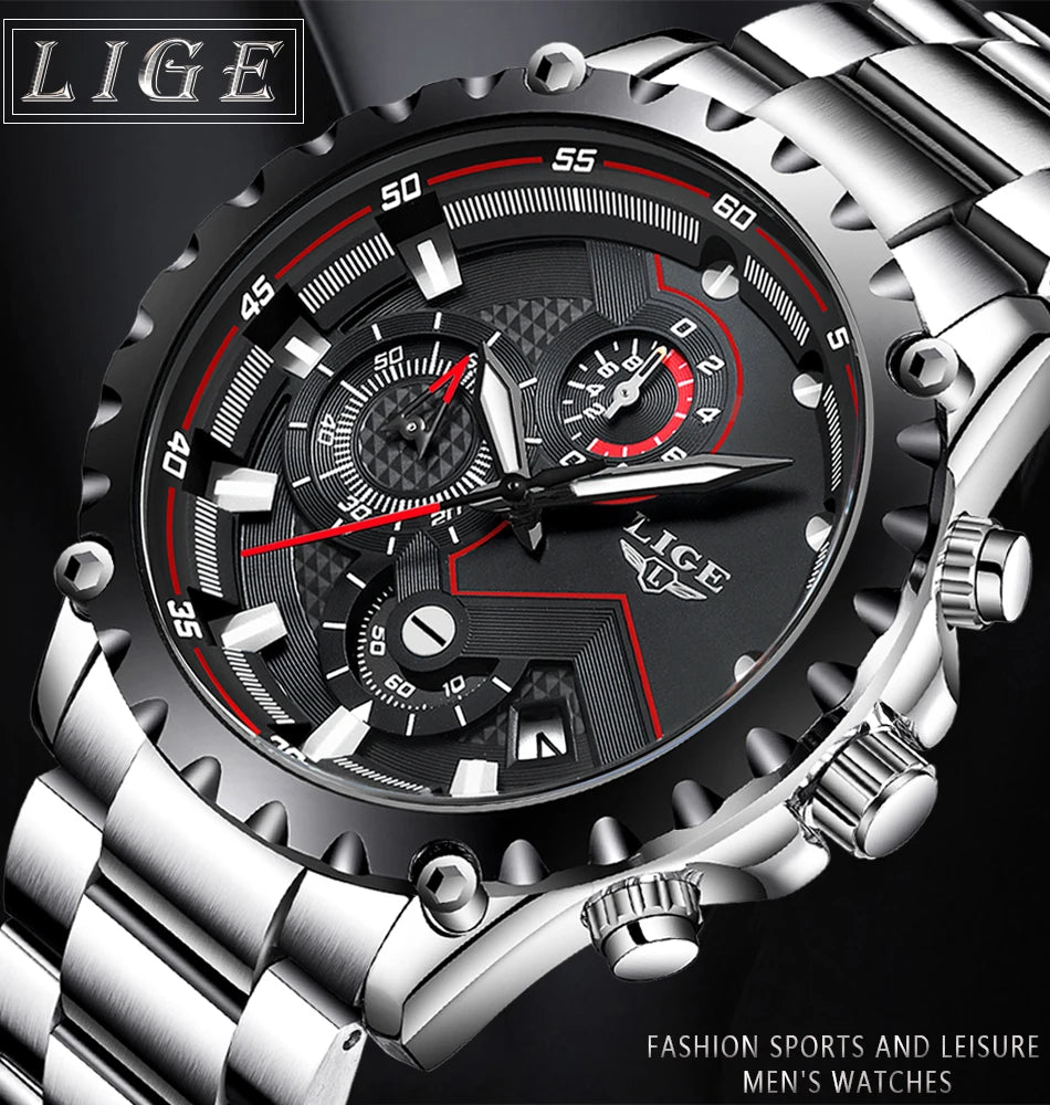 Men’s LIGE Stainless Steel 30m Waterproof Quartz Watch