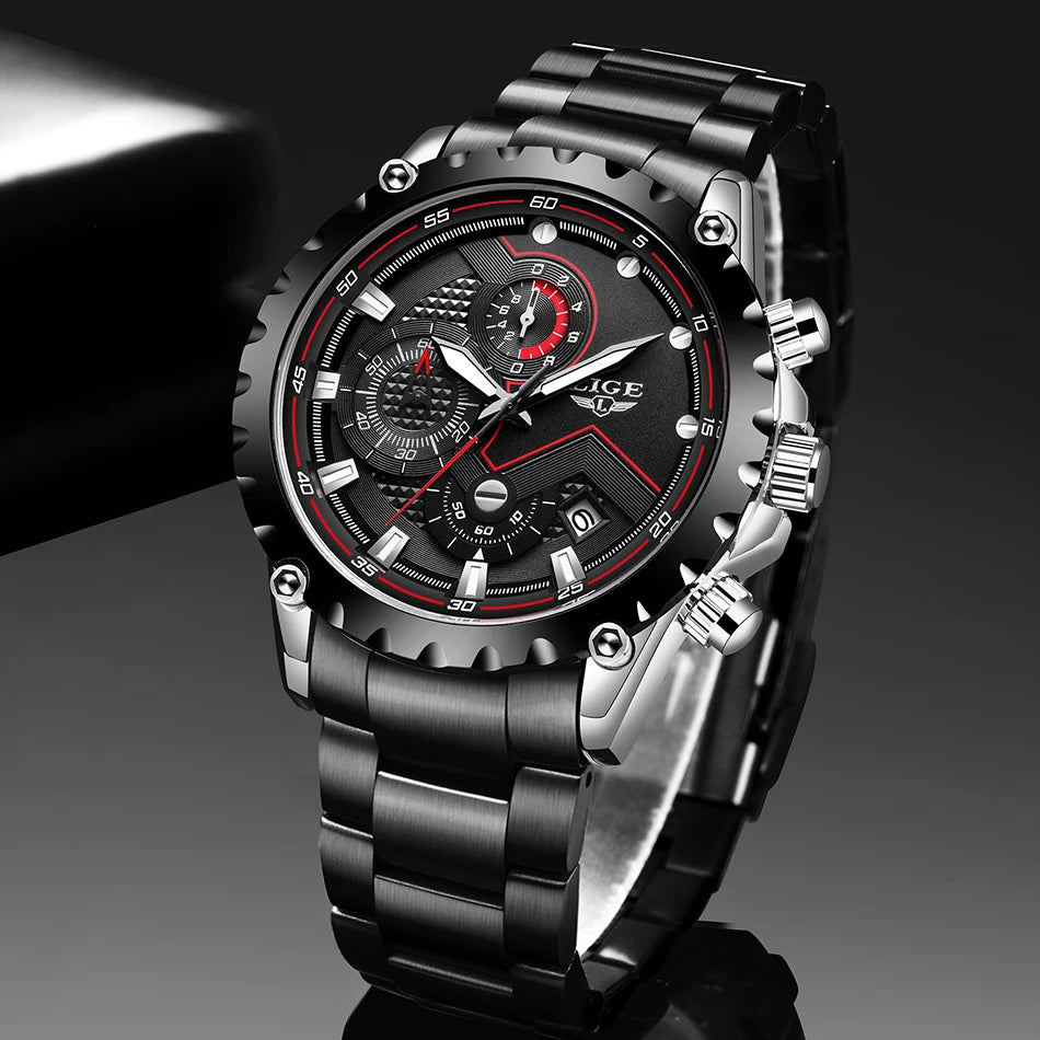 Men’s LIGE Stainless Steel 30m Waterproof Quartz Watch