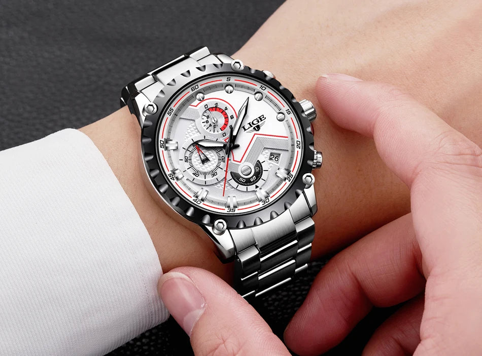 Men’s LIGE Stainless Steel 30m Waterproof Quartz Watch