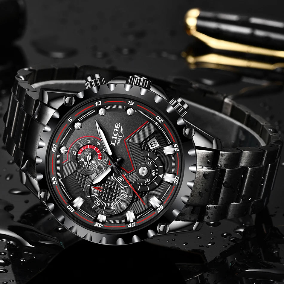 Men’s LIGE Stainless Steel 30m Waterproof Quartz Watch
