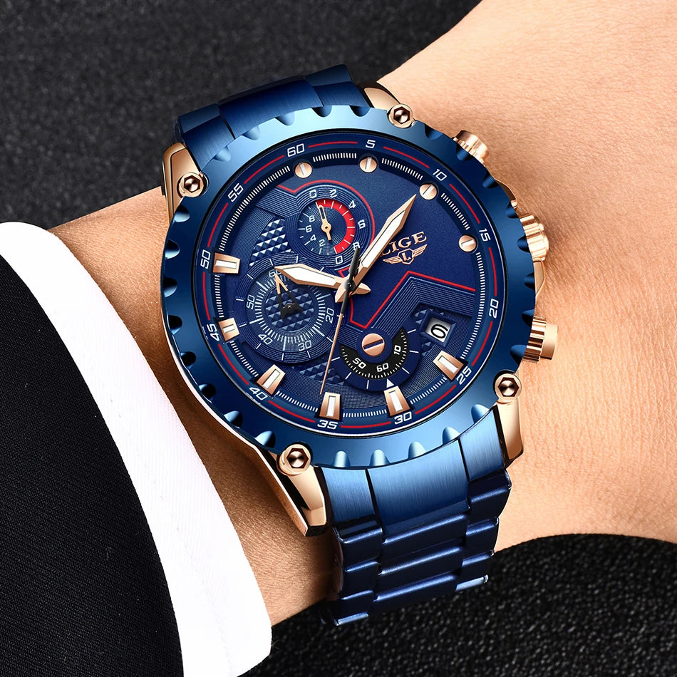 Men’s LIGE Stainless Steel 30m Waterproof Quartz Watch