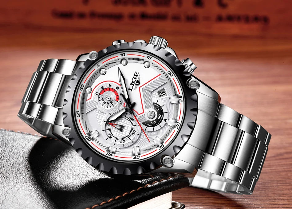 Men’s LIGE Stainless Steel 30m Waterproof Quartz Watch