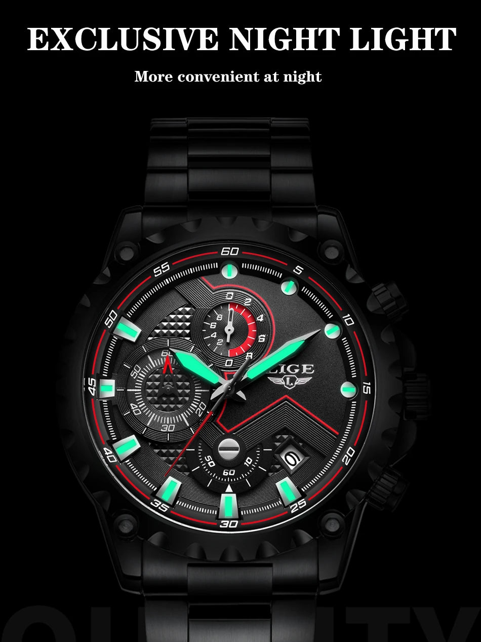 Men’s LIGE Stainless Steel 30m Waterproof Quartz Watch