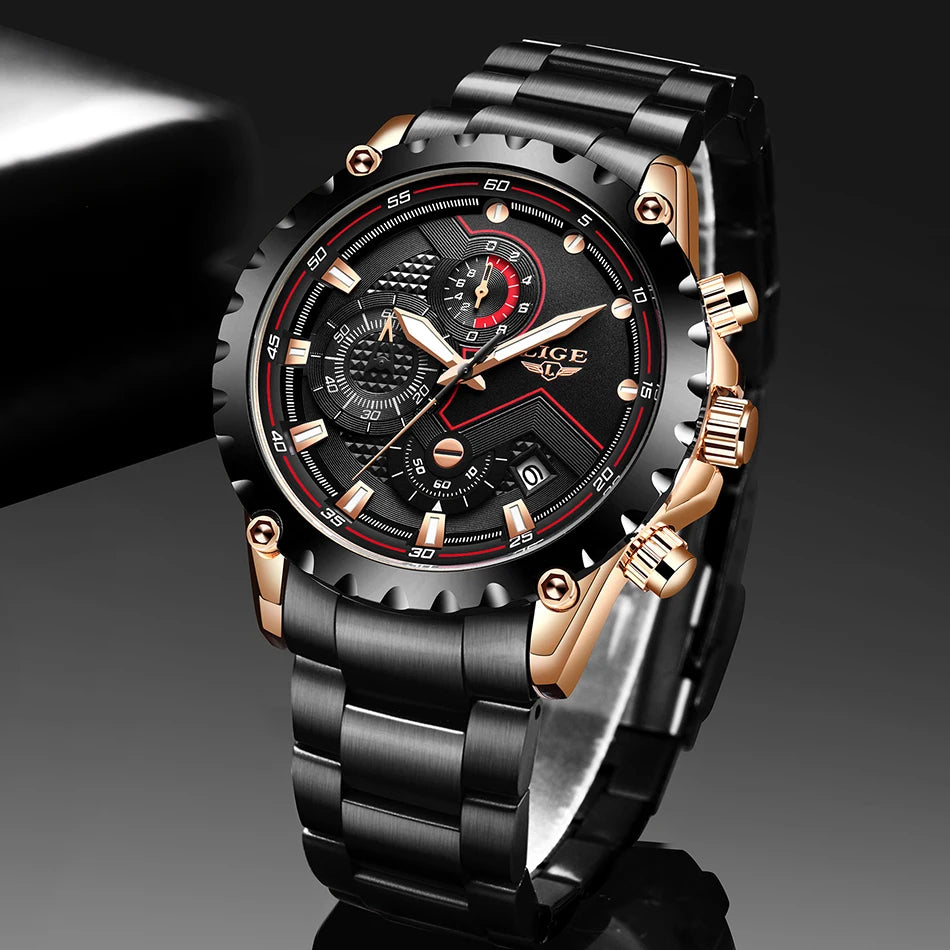 Men’s LIGE Stainless Steel 30m Waterproof Quartz Watch