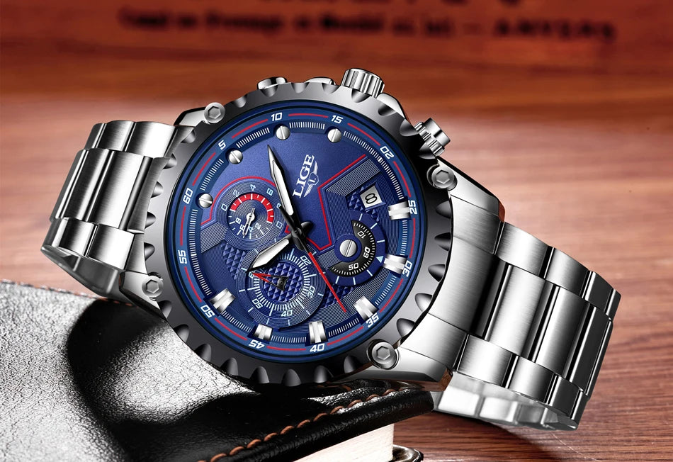 Men’s LIGE Stainless Steel 30m Waterproof Quartz Watch