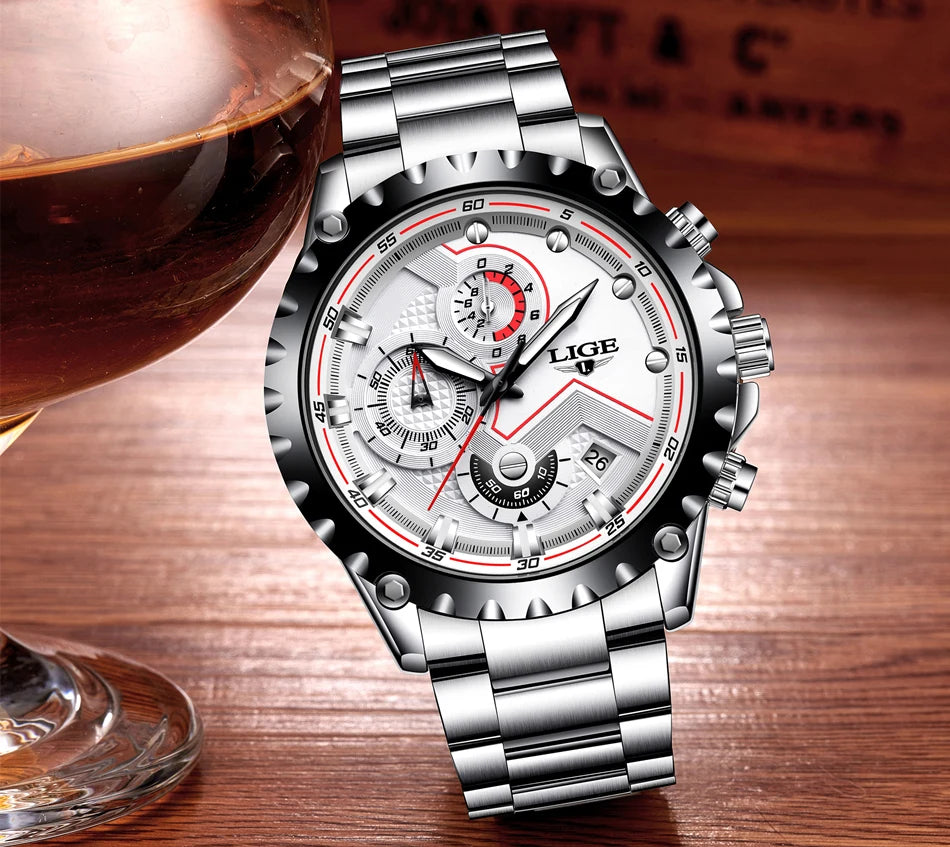 Men’s LIGE Stainless Steel 30m Waterproof Quartz Watch