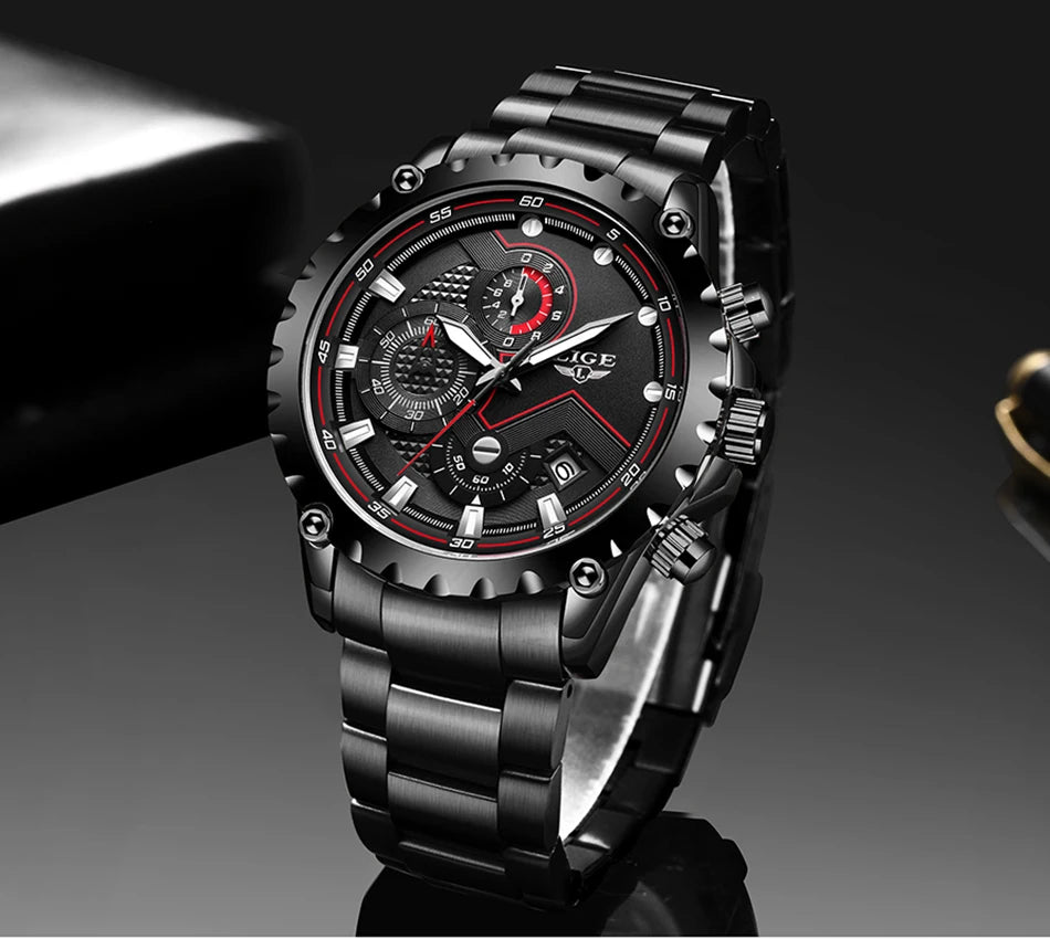 Men’s LIGE Stainless Steel 30m Waterproof Quartz Watch