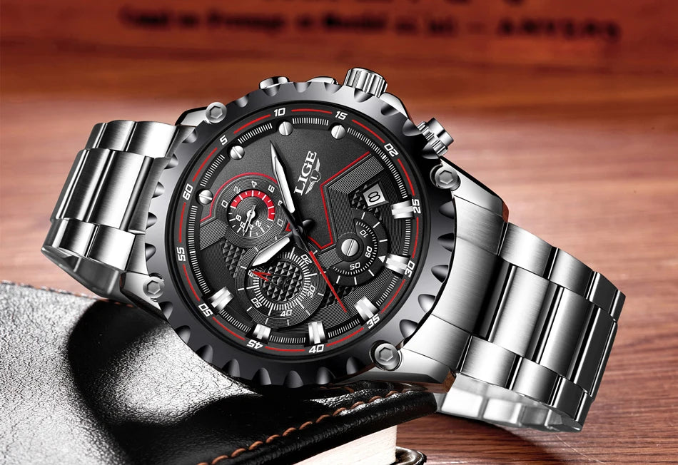 Men’s LIGE Stainless Steel 30m Waterproof Quartz Watch