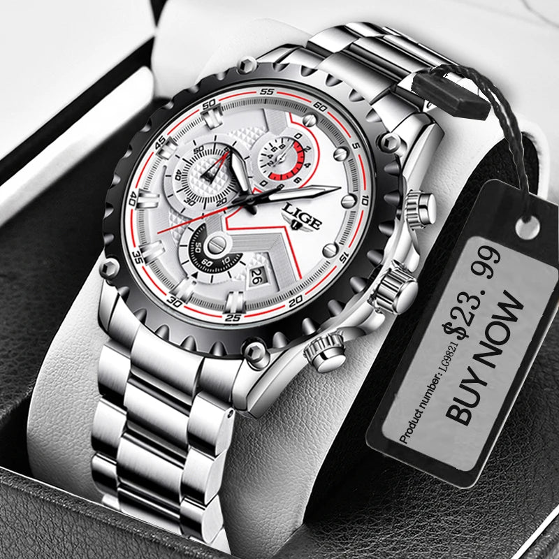 Men’s LIGE Stainless Steel 30m Waterproof Quartz Watch