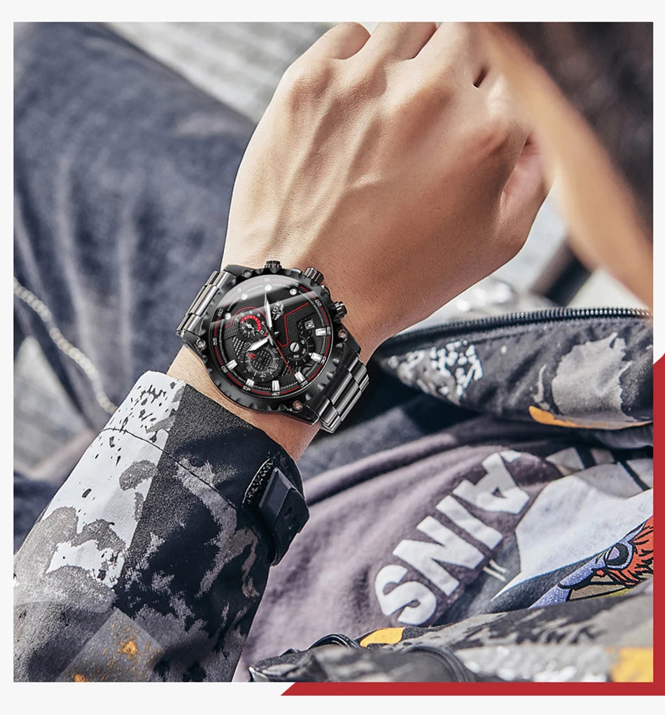 Men’s LIGE Stainless Steel 30m Waterproof Quartz Watch