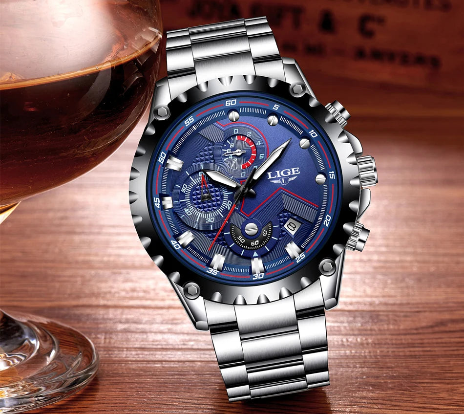 Men’s LIGE Stainless Steel 30m Waterproof Quartz Watch