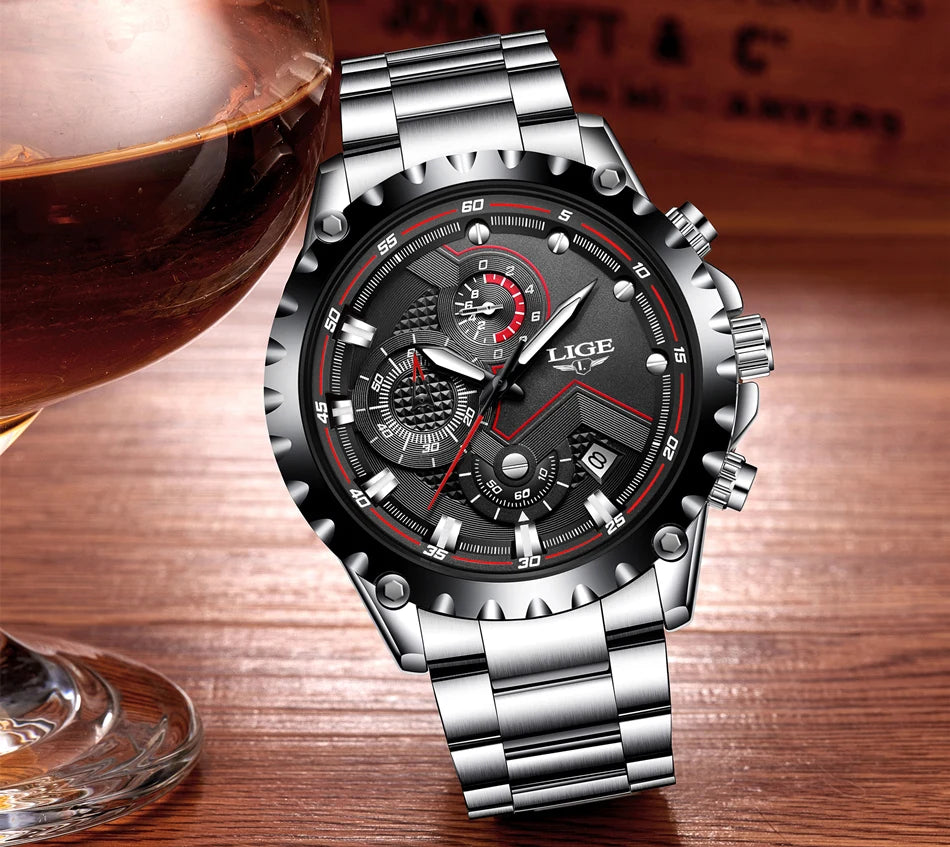 Men’s LIGE Stainless Steel 30m Waterproof Quartz Watch