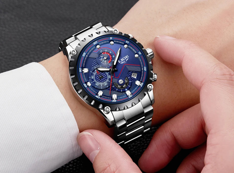 Men’s LIGE Stainless Steel 30m Waterproof Quartz Watch