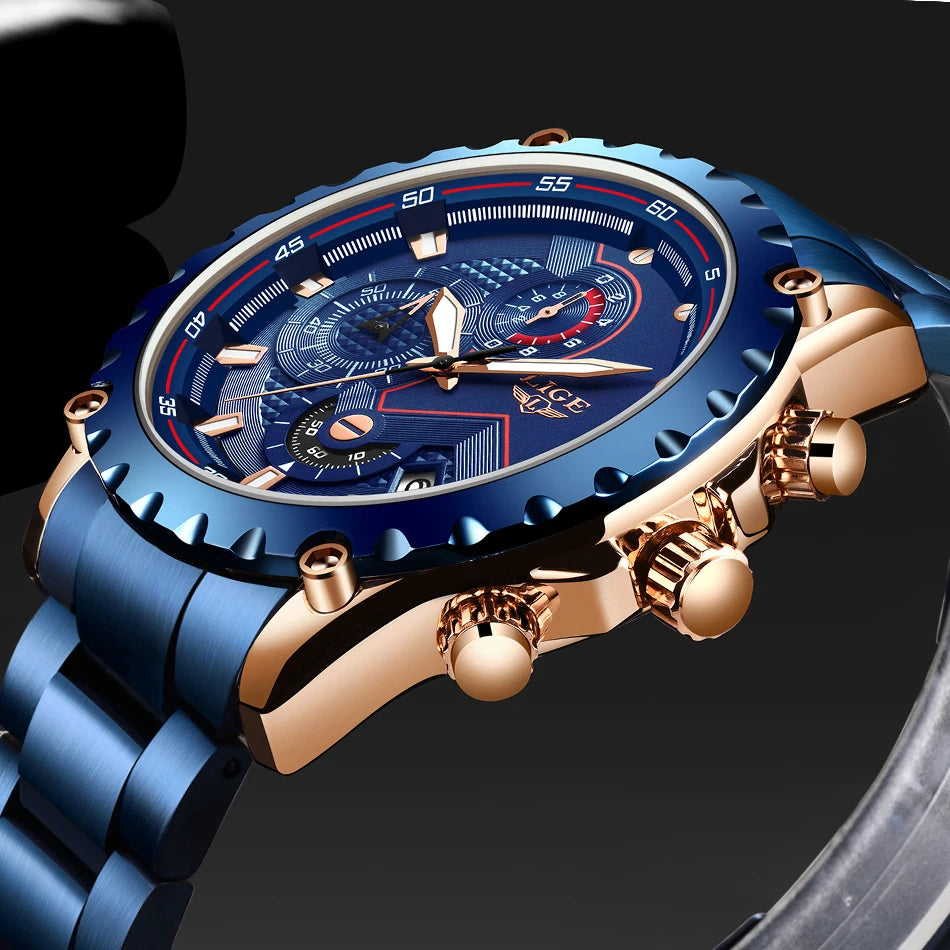 Men’s LIGE Stainless Steel 30m Waterproof Quartz Watch