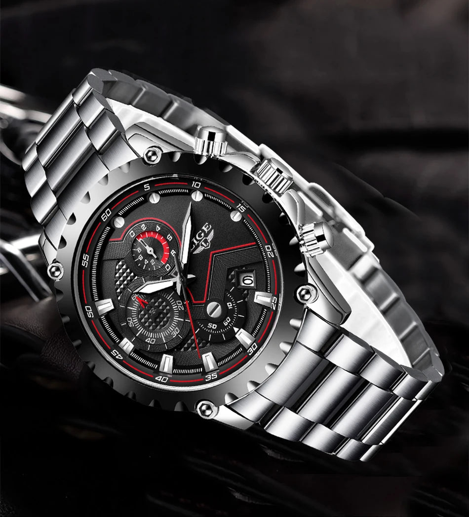 Men’s LIGE Stainless Steel 30m Waterproof Quartz Watch