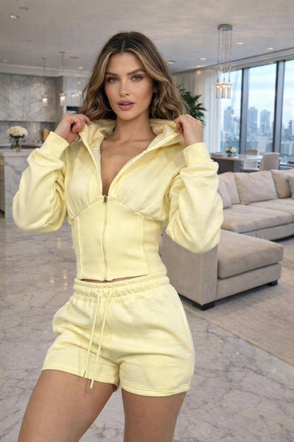 Women’s Cropped Zipped Co-Ord Hooded Short Set