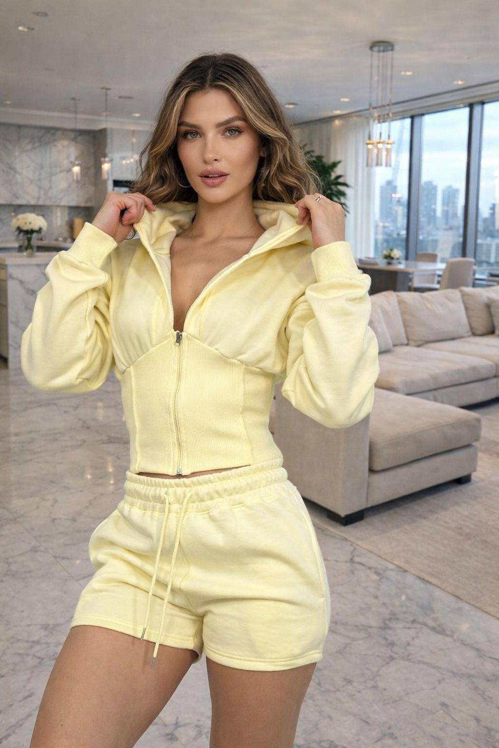 Women’s Cropped Zipped Co-Ord Hooded Short Set