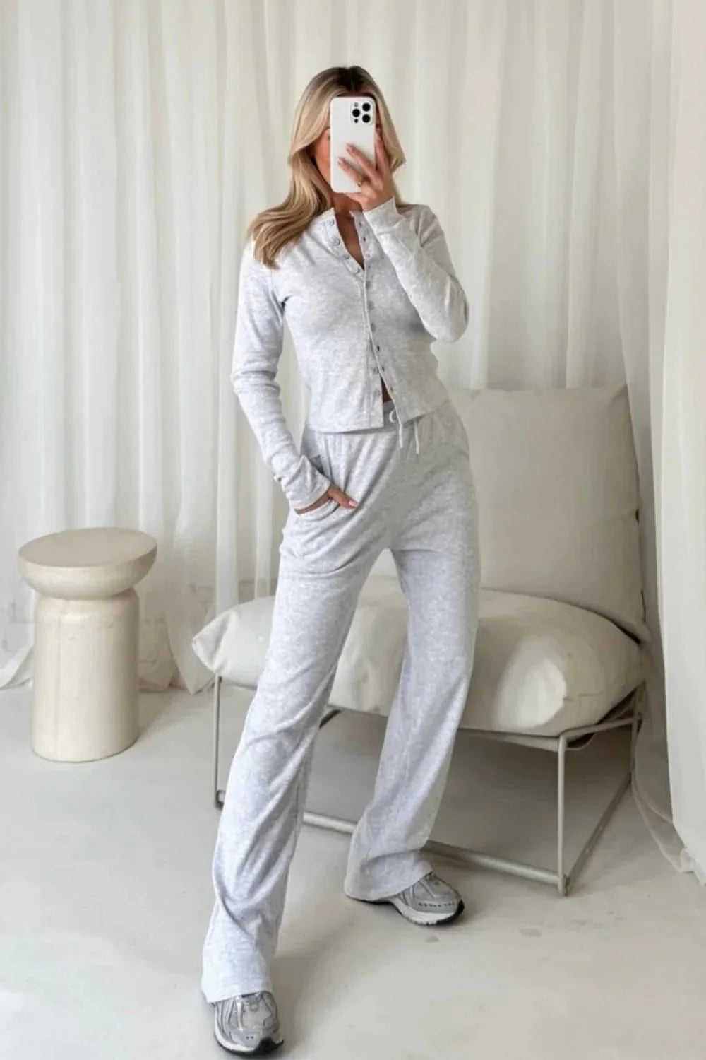 Women’s Mae Long Sleeves Ribbed Button Trouser Set