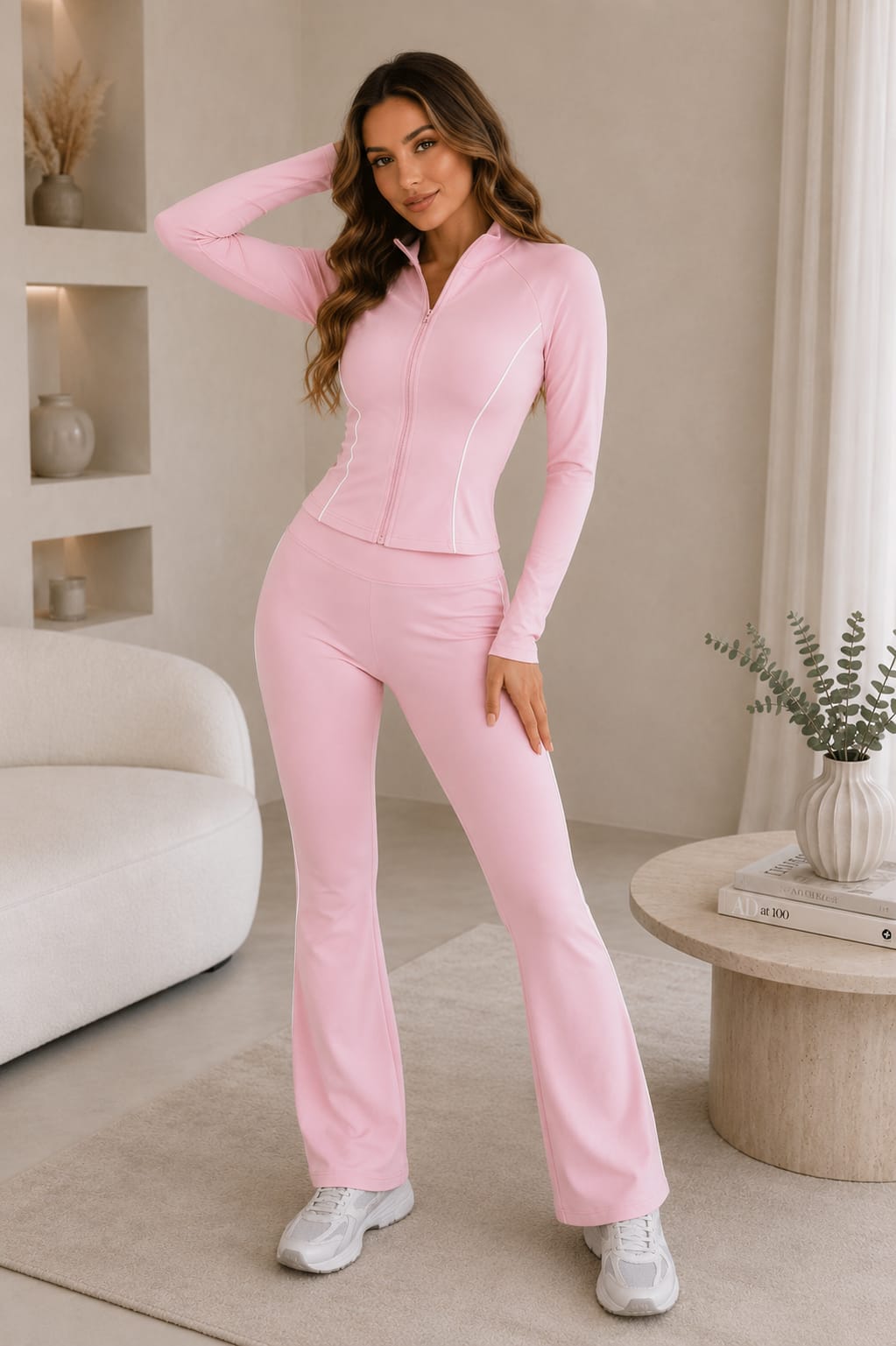 Women’s Piping Contrast Full Sleeve Gym Set