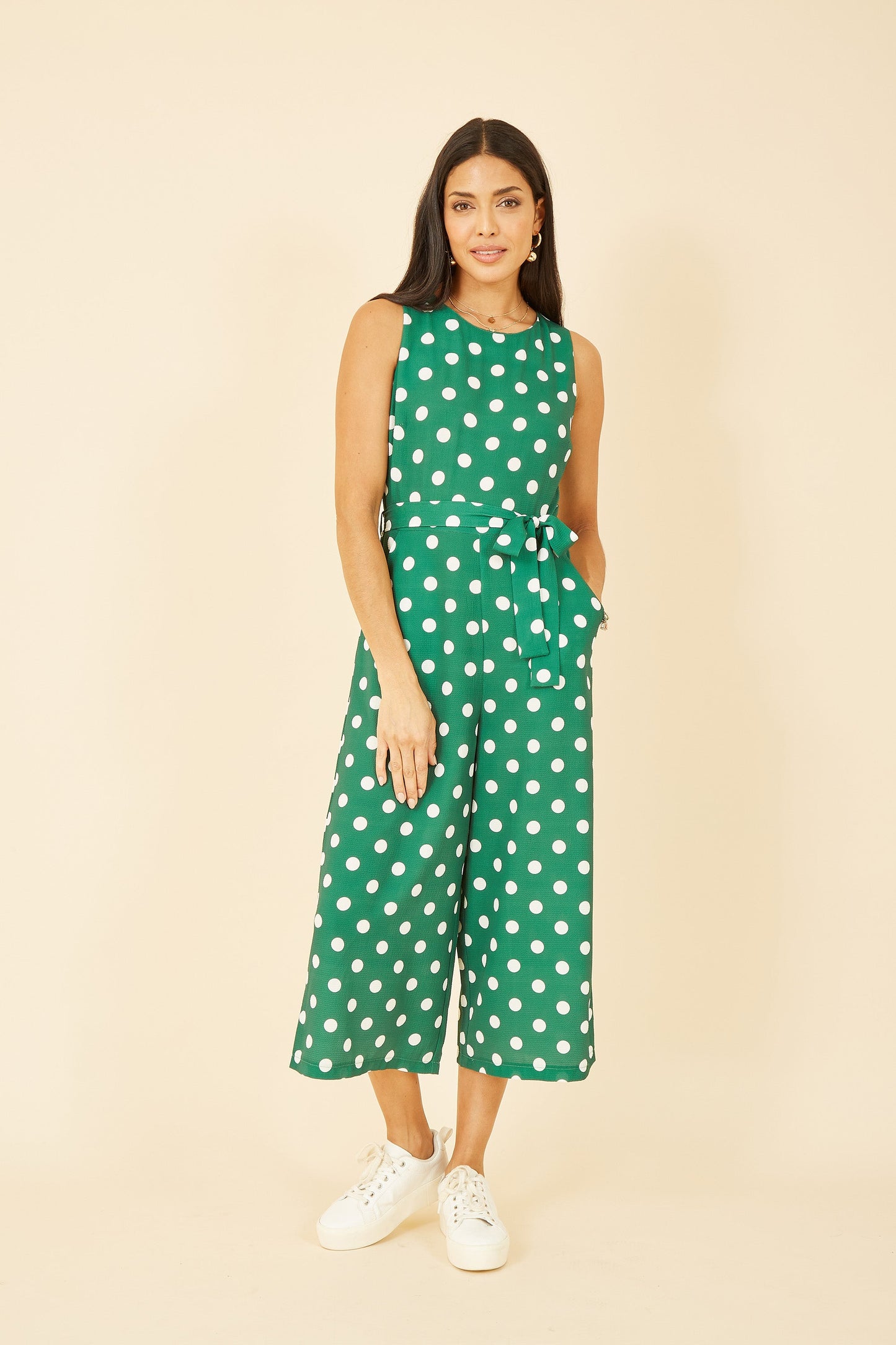 Women’s Yumi Green Polka Dot Culotte Jumpsuit