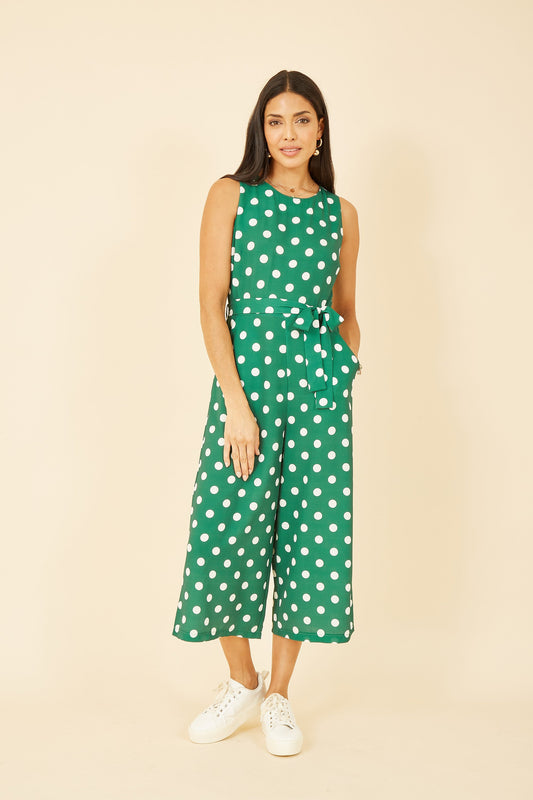 Women’s Yumi Green Polka Dot Culotte Jumpsuit