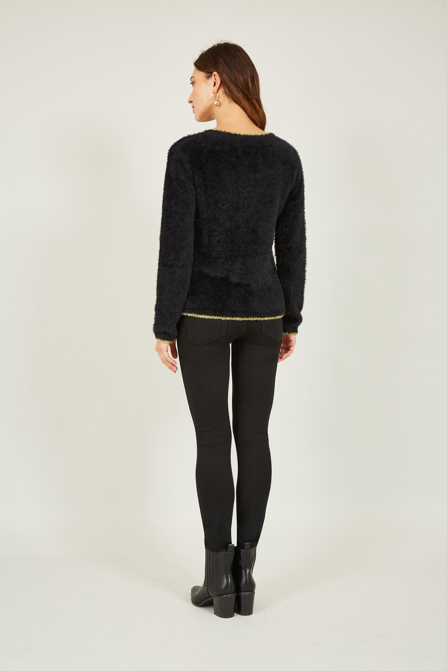 Yumi Black Fluffy Star Christmas Jumper
