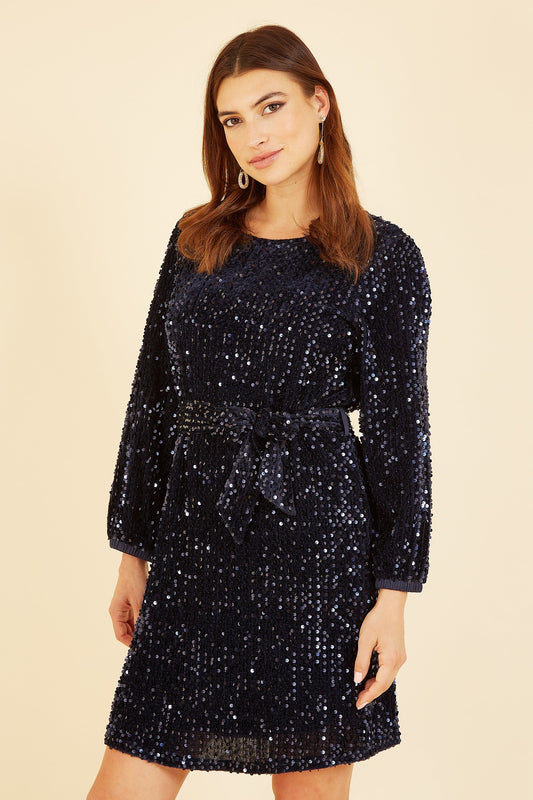 Mela Navy Sequin Smock Dress