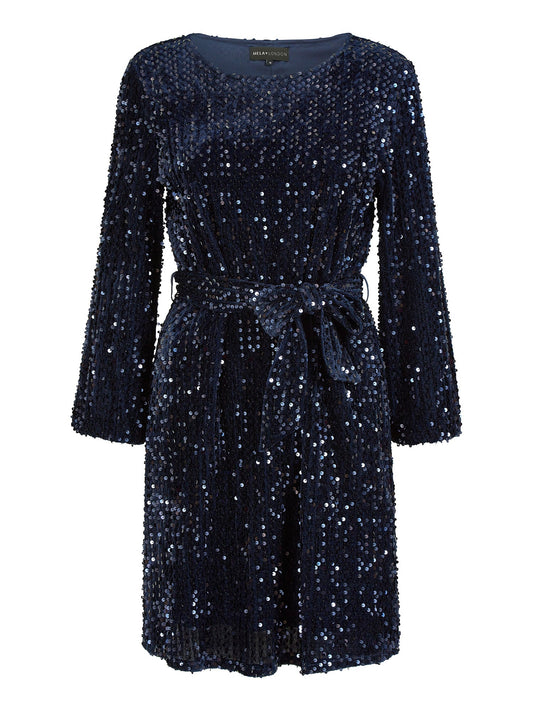 Mela Navy Sequin Smock Dress