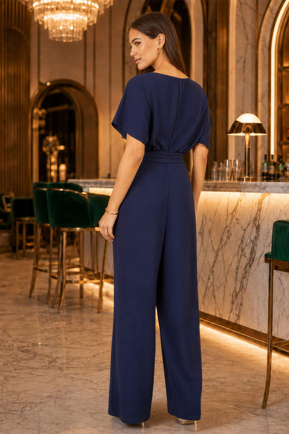 Yumi Navy Batwing Stretch Jumpsuit