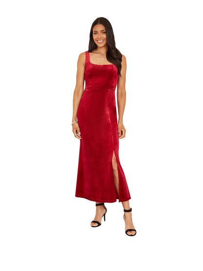Mela Red Velvet Fitted Midi Dress