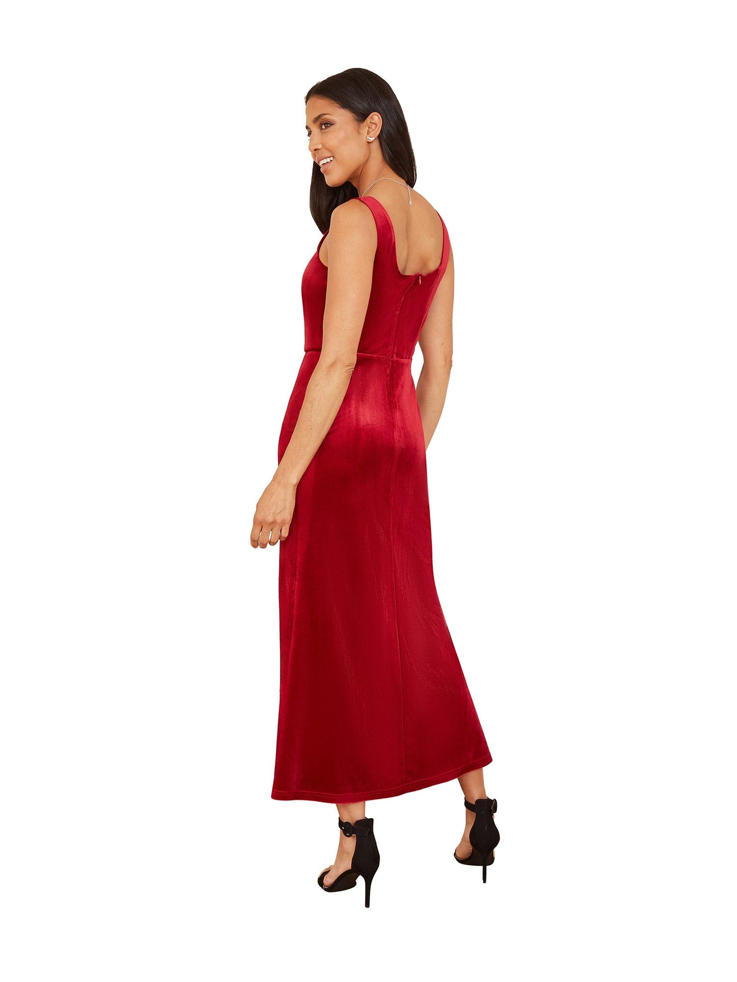 Mela Red Velvet Fitted Midi Dress