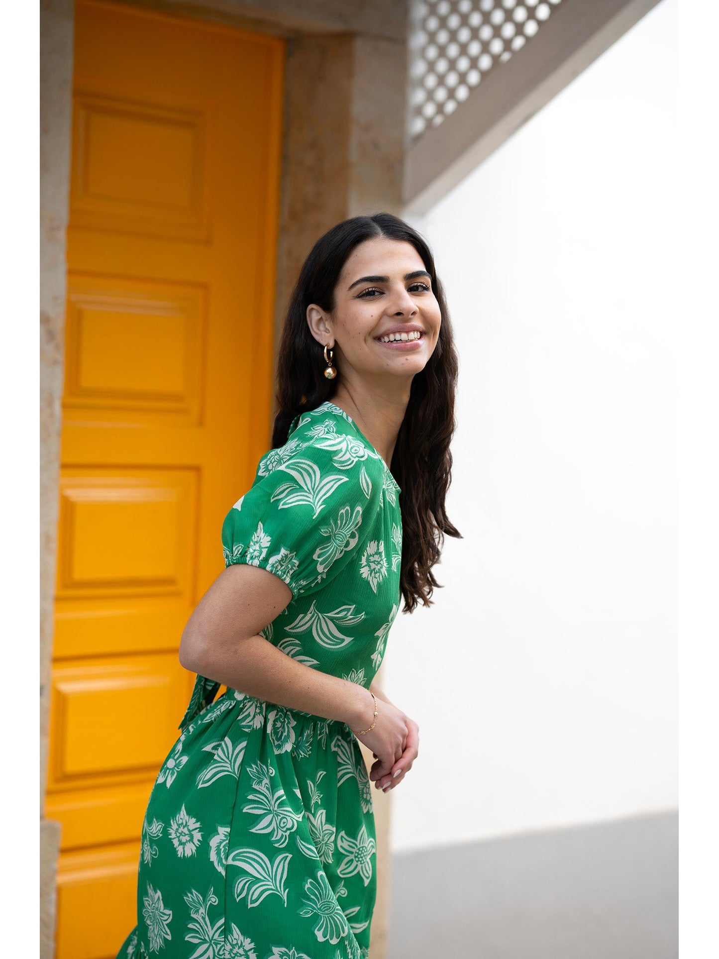 Mela Green Floral Print Skater Dress With Back Tie