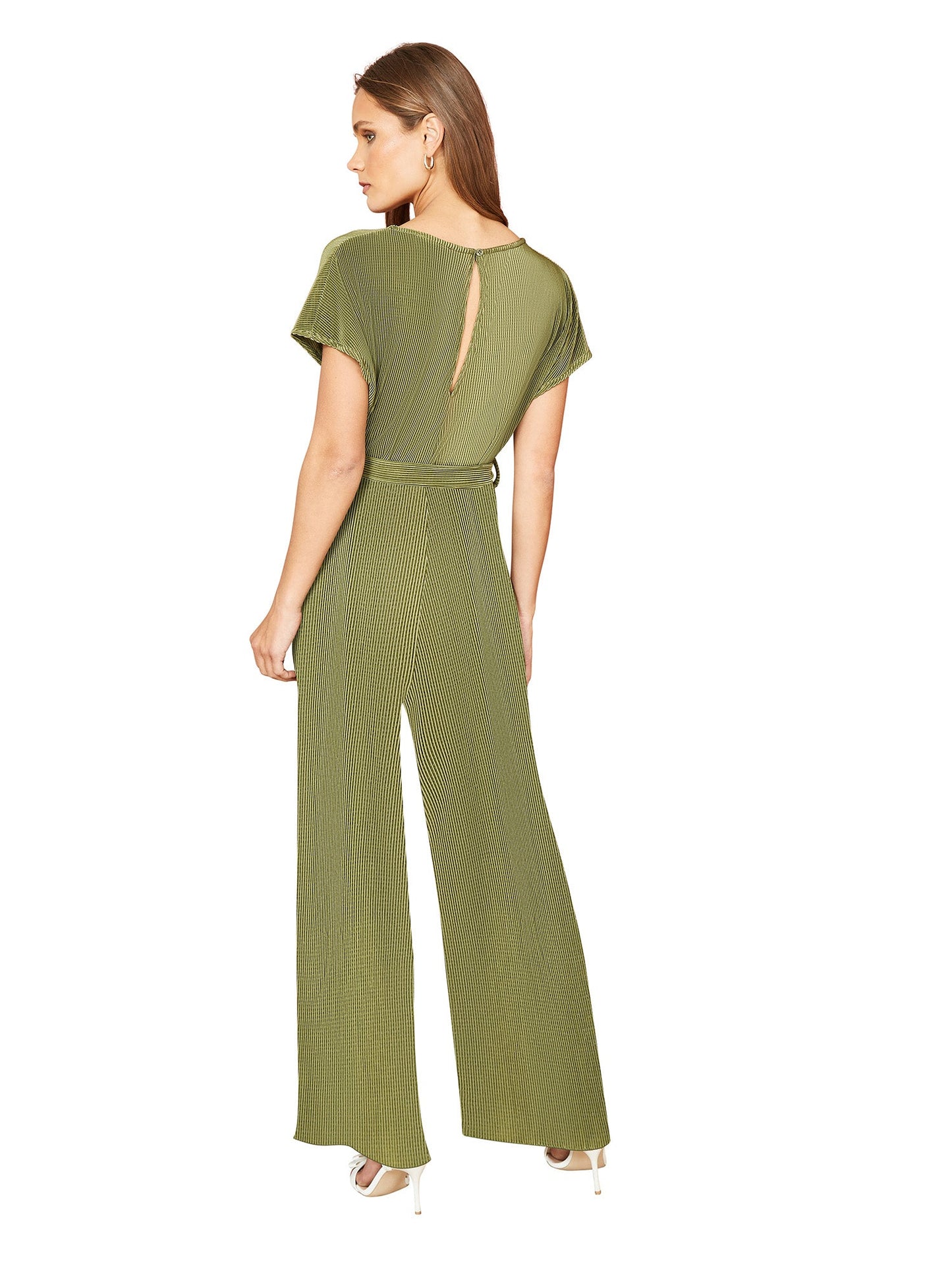 Mela Green Pleated Jumpsuit With V Neck