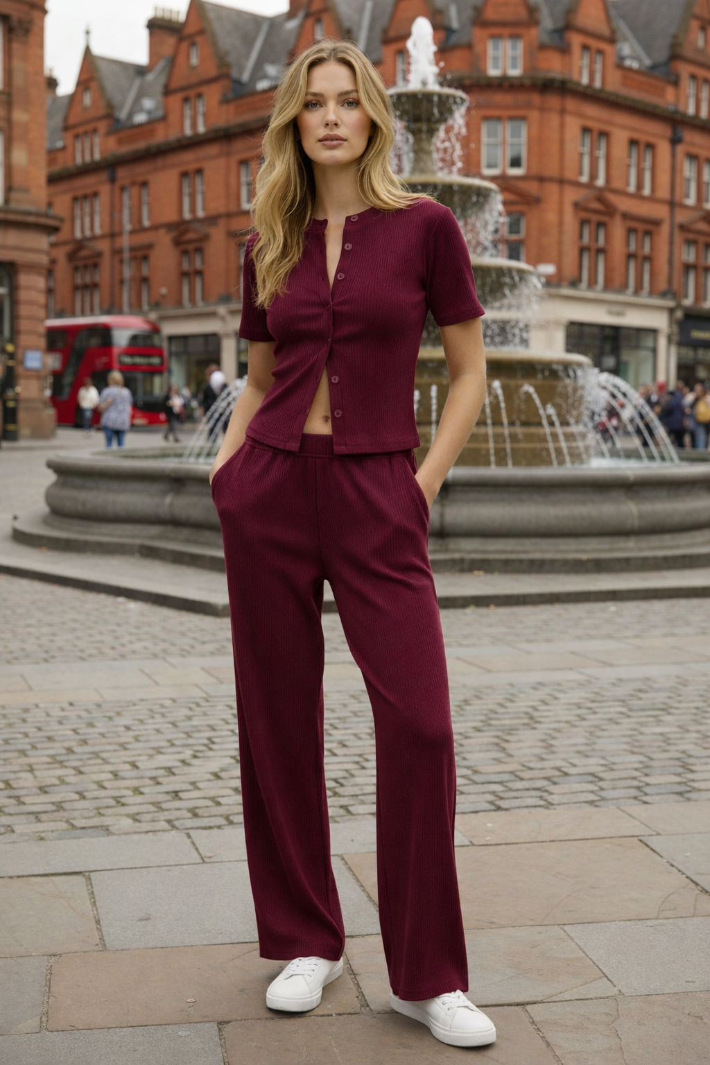 Women’s Mae Short Sleeve Rib Button Trouser Suit