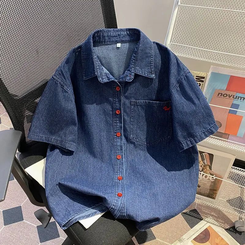 Women’s Denim-Effect Shirt & Shorts Set