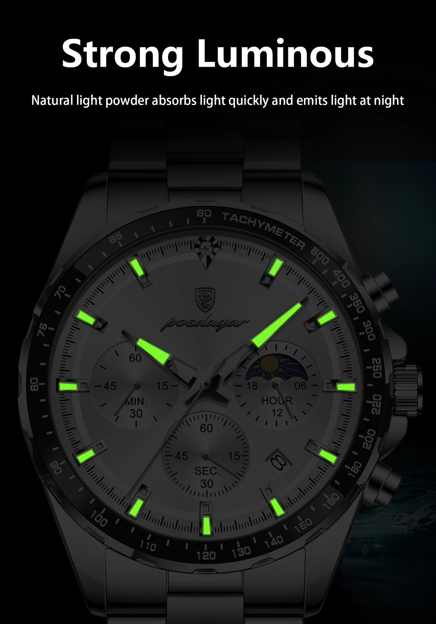 Men’s POEDAGAR Waterproof Stainless Steel Watch