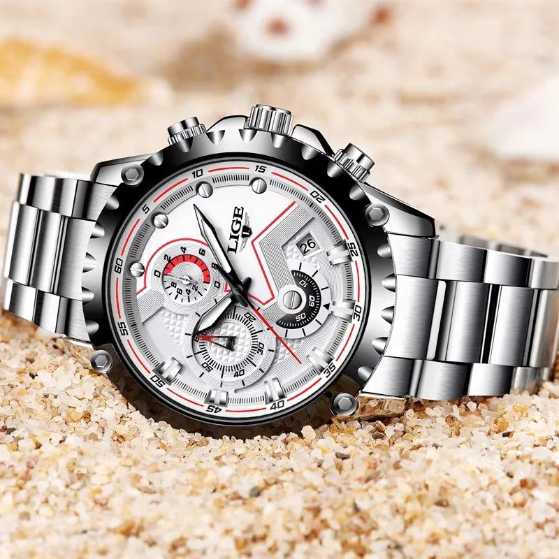 Men’s LIGE Stainless Steel 30m Waterproof Quartz Watch