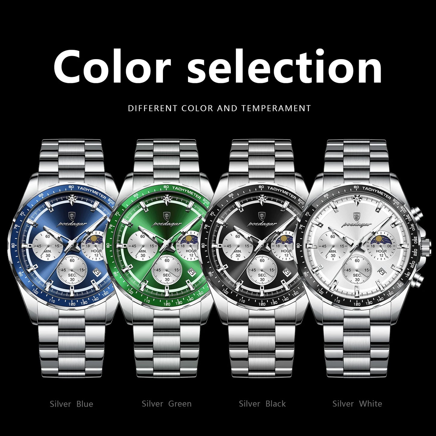 Men’s POEDAGAR Waterproof Stainless Steel Watch
