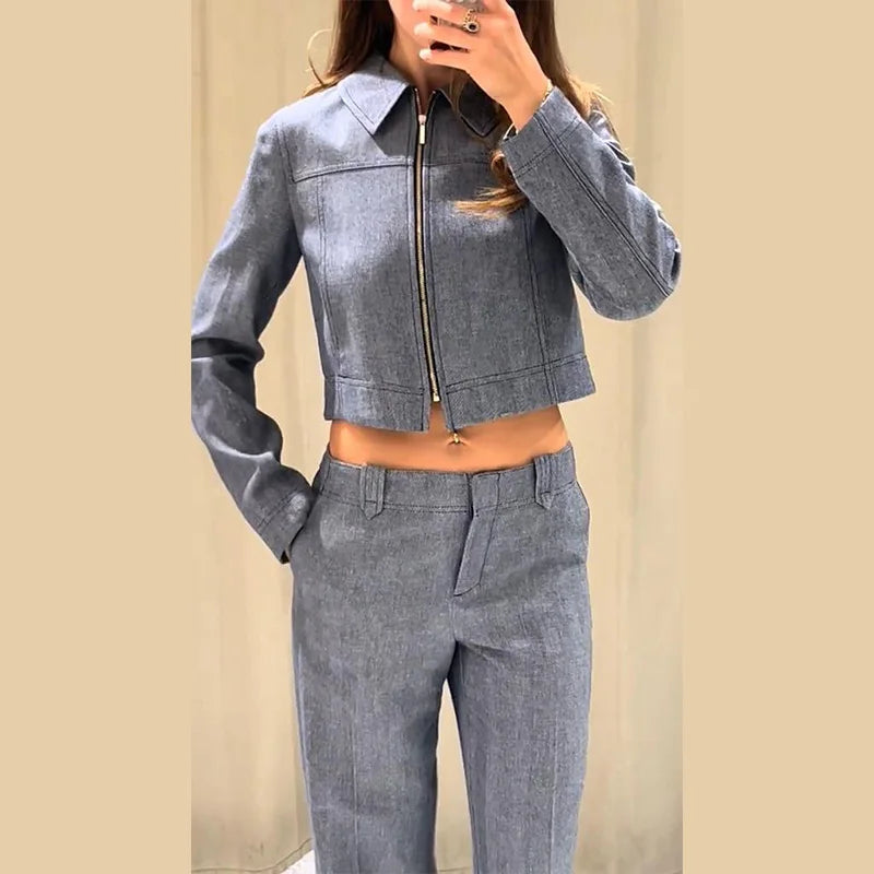 Women’s Cotton Linen Cropped Top & Trouser Set