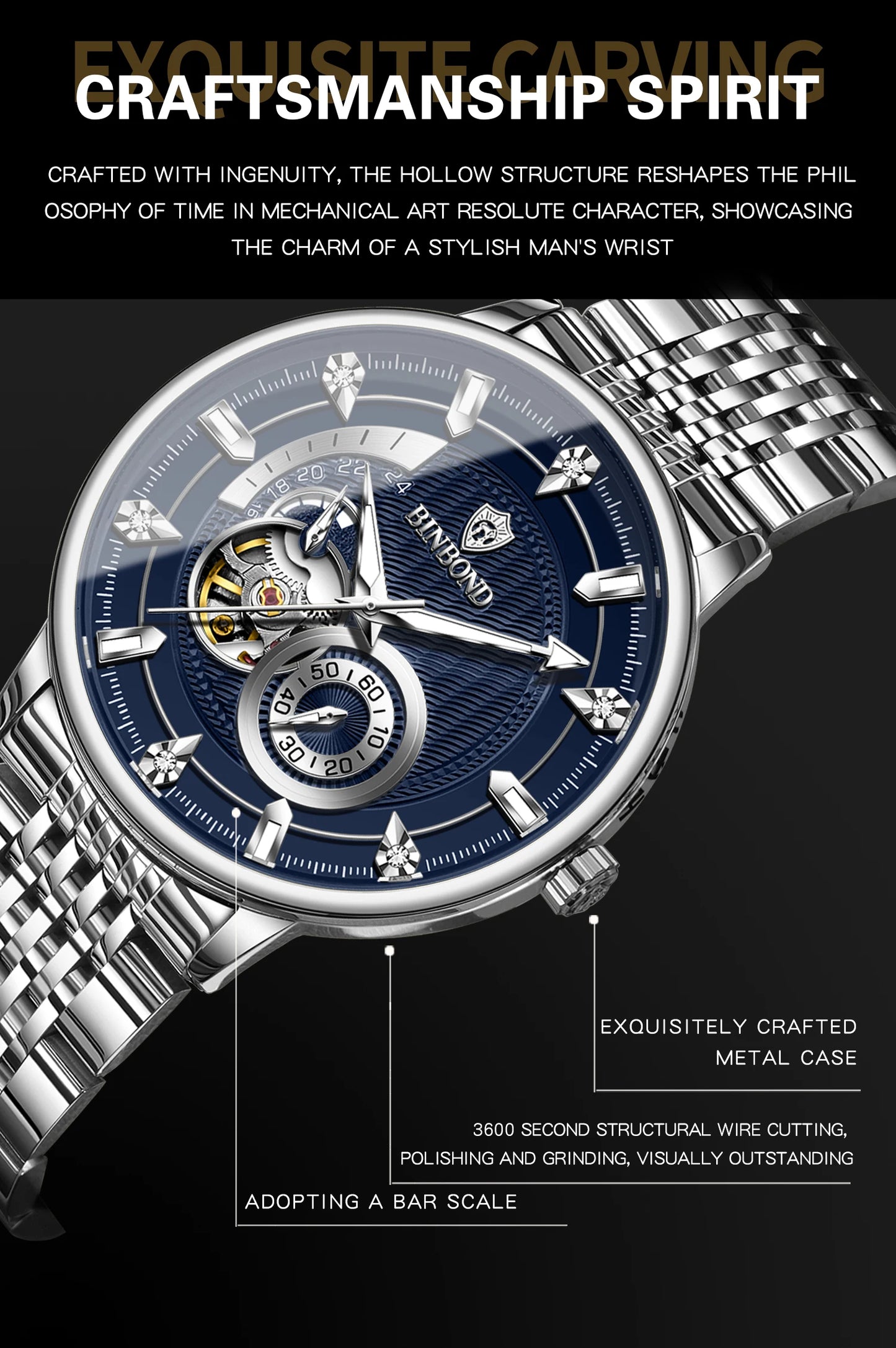 Men’s BINBOND Automatic Tourbillon Mechanical Watch