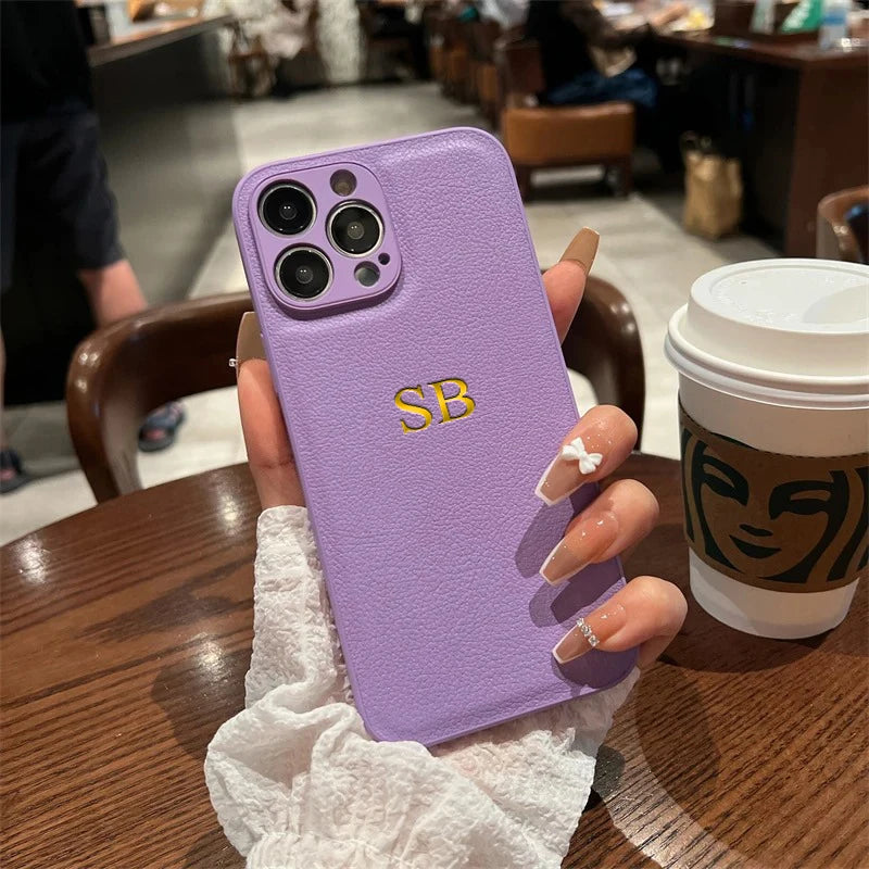 Personalised PU Leather Phone Case for iPhone – Custom Initials
