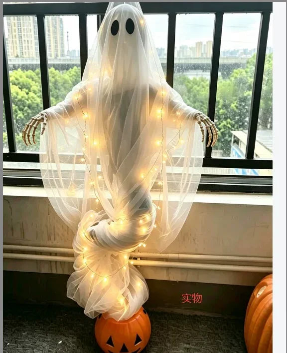 Swirling Ghost Pumpkin Yard Lamp,LED Halloween Floor Garden Light  | Lighted Outdoor Ghost Pumpkin Decor for Halloween