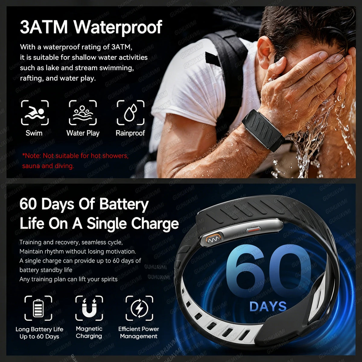 GUHUAVMI KR96 Pro Screenless Health & Fitness Tracker
