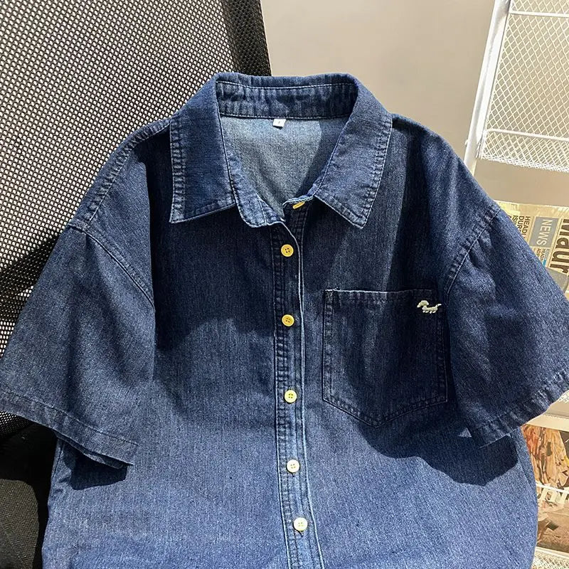 Women’s Denim-Effect Shirt & Shorts Set