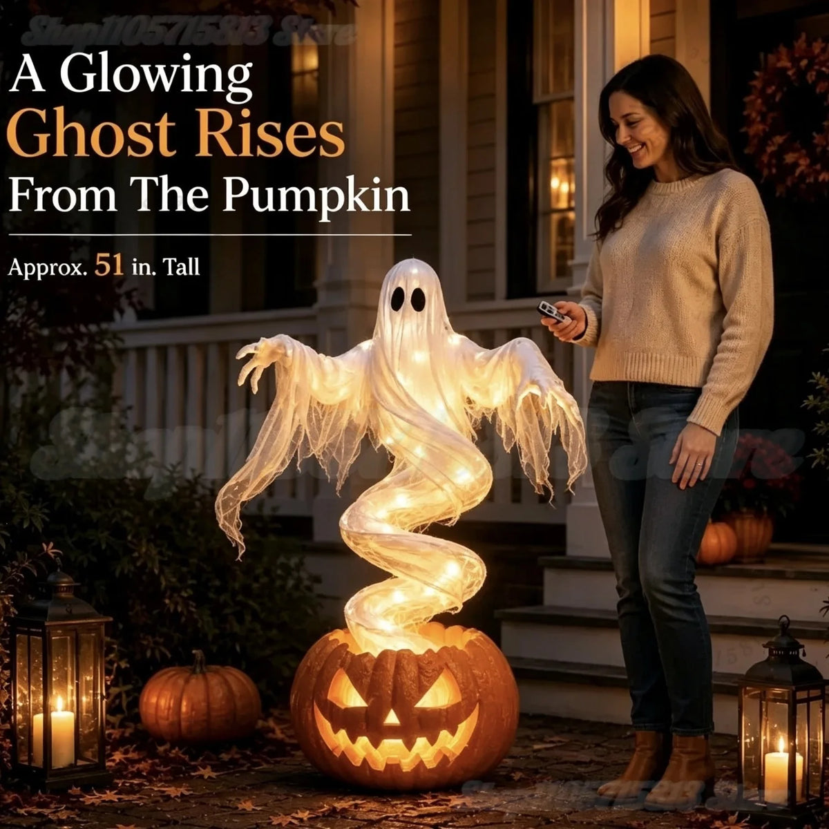 Swirling Ghost Pumpkin Yard Lamp,LED Halloween Floor Garden Light  | Lighted Outdoor Ghost Pumpkin Decor for Halloween