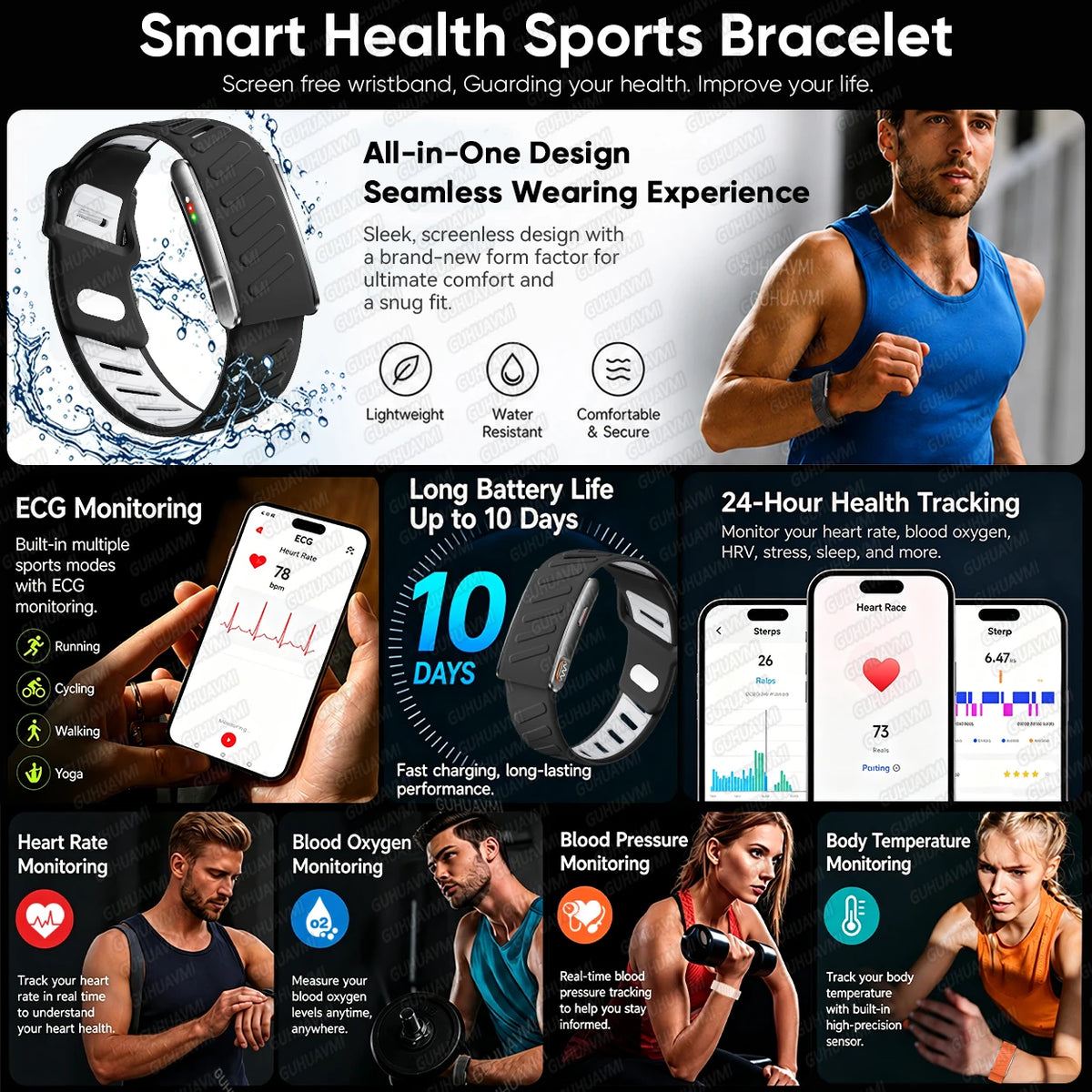 GUHUAVMI KR96 Pro Screenless Health & Fitness Tracker